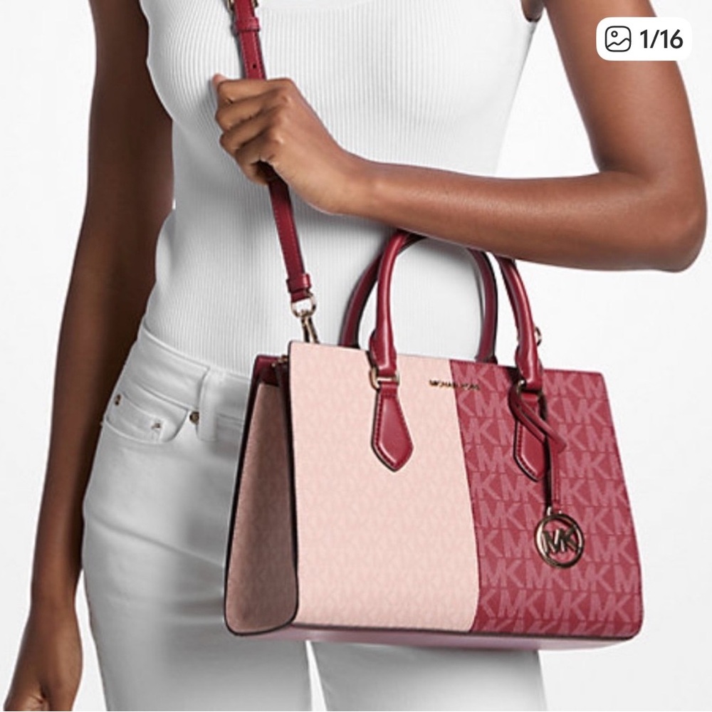 NWT Michael Kors Sheila Two Tone Signature Logo Satchel